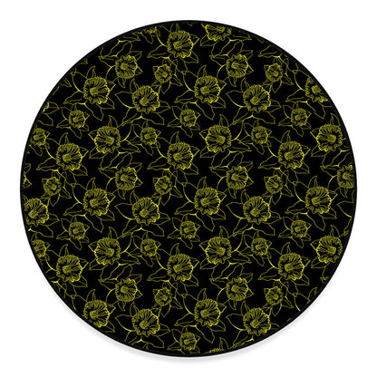 Black And Yellow Daffodil Pattern Print Round Floor Mat