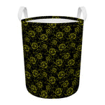 Black And Yellow Daffodil Pattern Print Round Laundry Basket