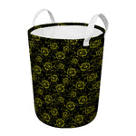 Black And Yellow Daffodil Pattern Print Round Laundry Basket