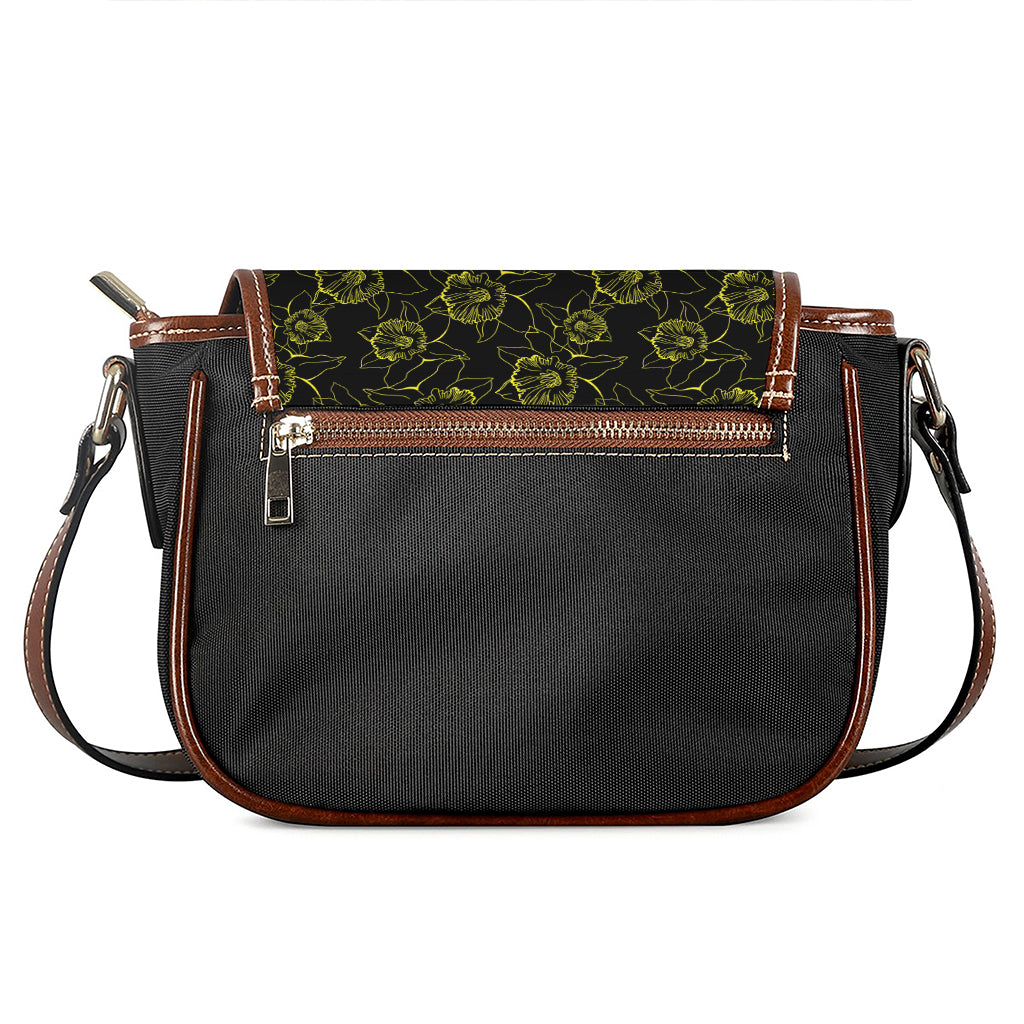 Black And Yellow Daffodil Pattern Print Saddle Bag