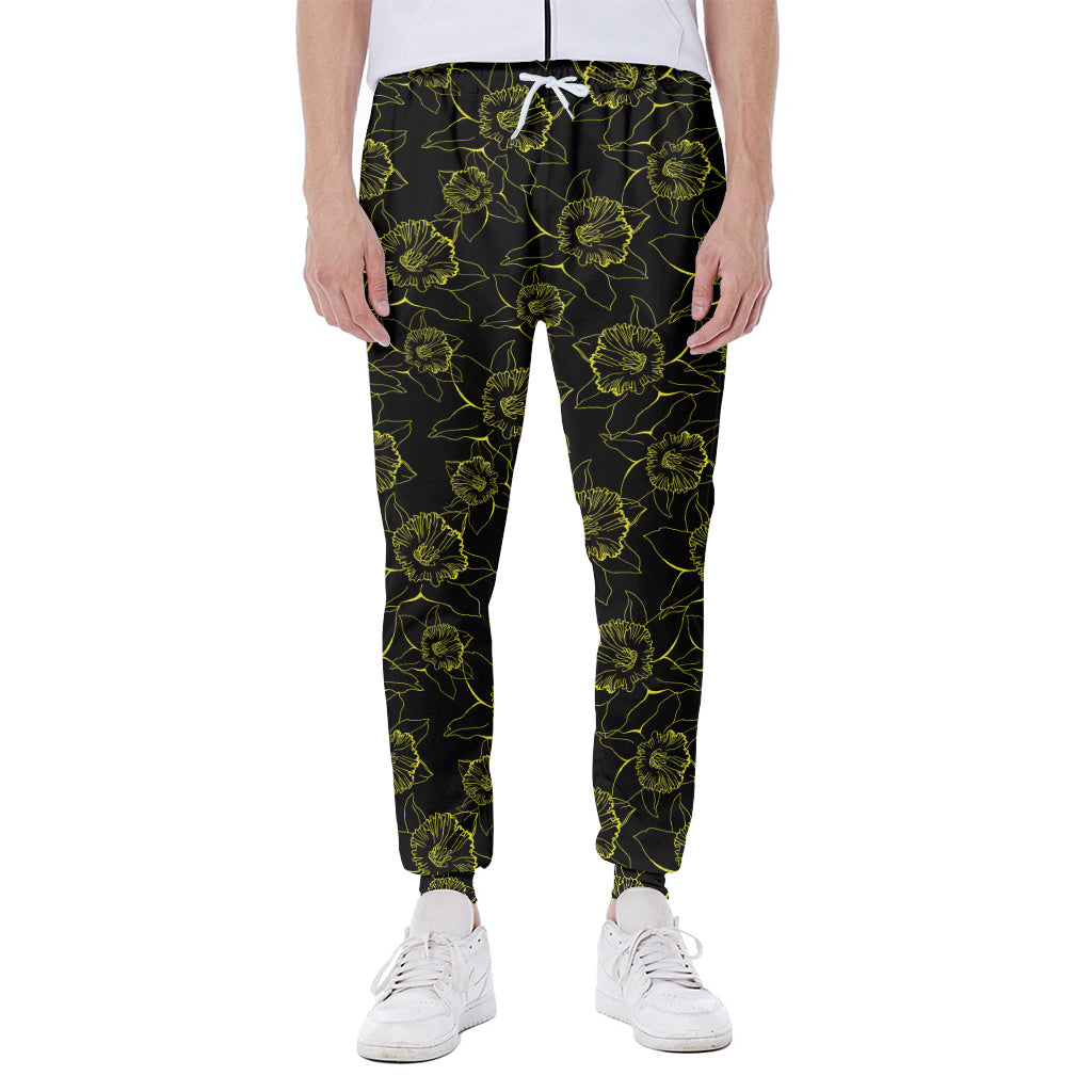 Black And Yellow Daffodil Pattern Print Scuba Joggers