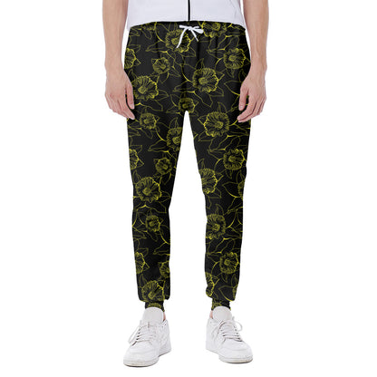 Black And Yellow Daffodil Pattern Print Scuba Joggers