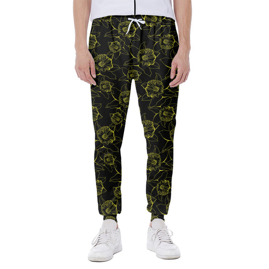 Black And Yellow Daffodil Pattern Print Scuba Joggers