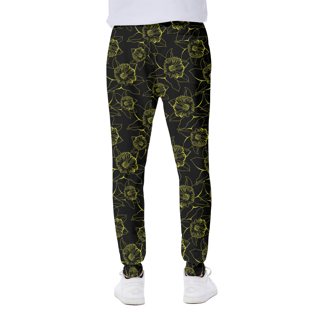 Black And Yellow Daffodil Pattern Print Scuba Joggers