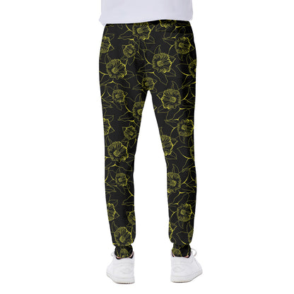 Black And Yellow Daffodil Pattern Print Scuba Joggers