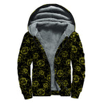 Black And Yellow Daffodil Pattern Print Sherpa Lined Zip Up Hoodie