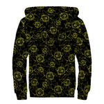 Black And Yellow Daffodil Pattern Print Sherpa Lined Zip Up Hoodie