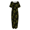 Black And Yellow Daffodil Pattern Print Short Sleeve Long Nightdress