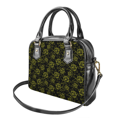 Black And Yellow Daffodil Pattern Print Shoulder Handbag