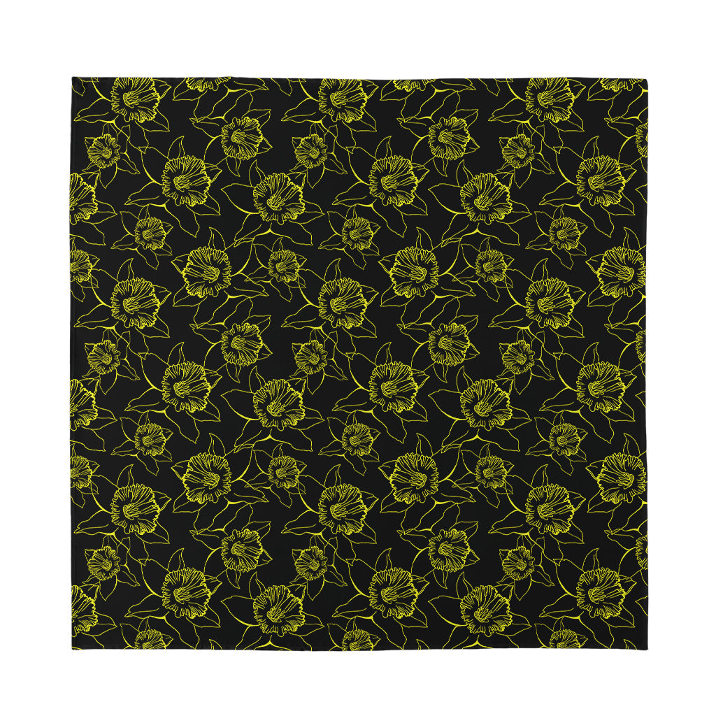 Black And Yellow Daffodil Pattern Print Silk Bandana