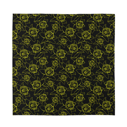 Black And Yellow Daffodil Pattern Print Silk Bandana