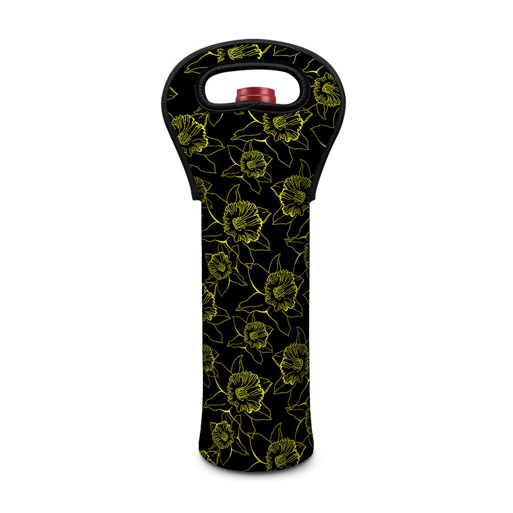 Black And Yellow Daffodil Pattern Print Single Neoprene Wine Tote