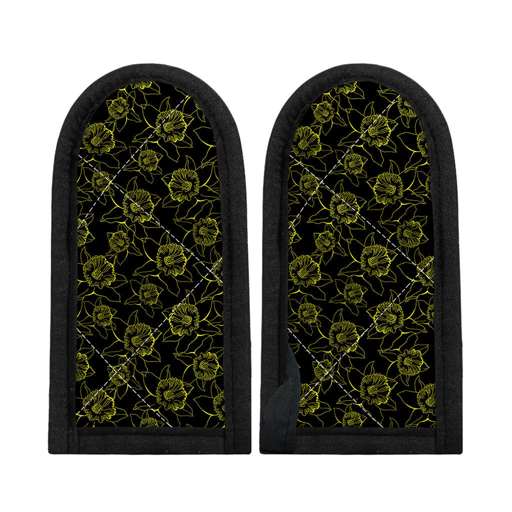 Black And Yellow Daffodil Pattern Print Skillet Handle Cover