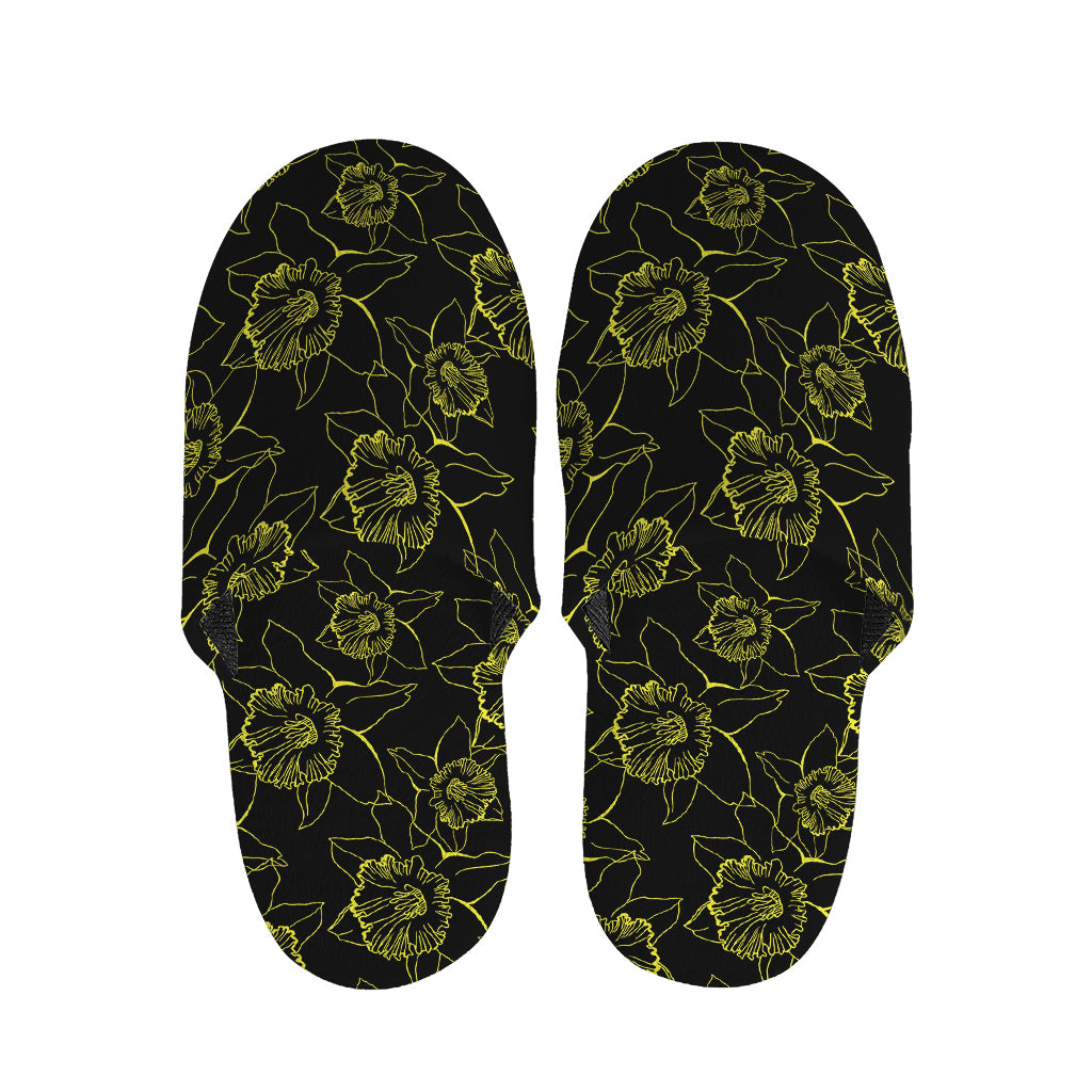 Black And Yellow Daffodil Pattern Print Slippers