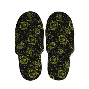 Black And Yellow Daffodil Pattern Print Slippers