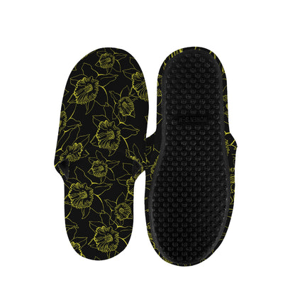 Black And Yellow Daffodil Pattern Print Slippers