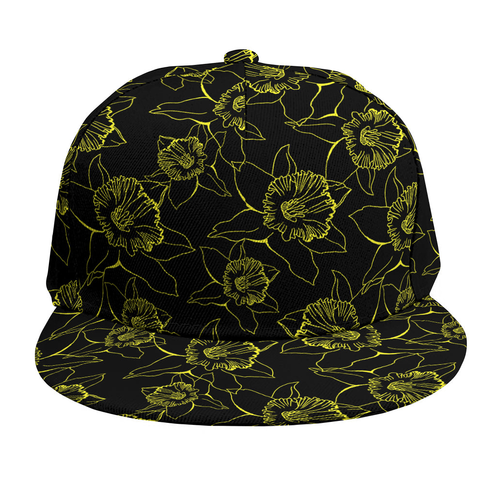 Black And Yellow Daffodil Pattern Print Snapback Cap