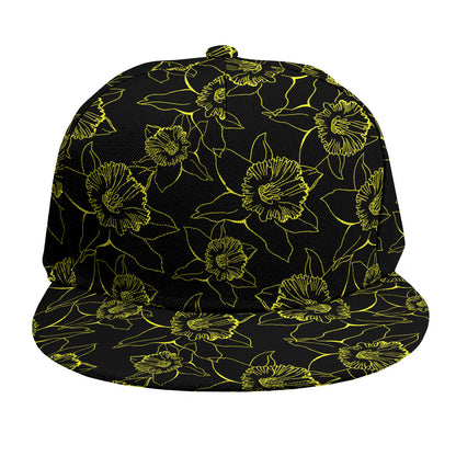 Black And Yellow Daffodil Pattern Print Snapback Cap