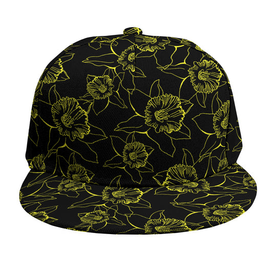 Black And Yellow Daffodil Pattern Print Snapback Cap