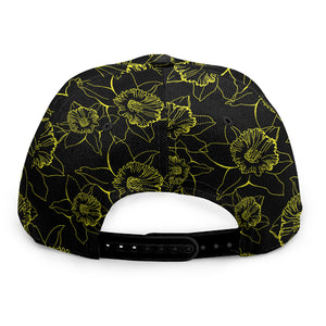 Black And Yellow Daffodil Pattern Print Snapback Cap
