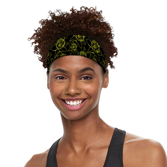 Black And Yellow Daffodil Pattern Print Sports Headband