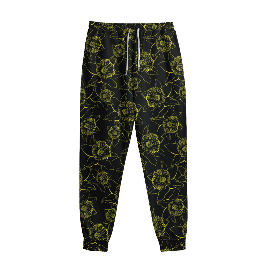 Black And Yellow Daffodil Pattern Print Sweatpants