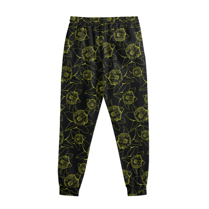 Black And Yellow Daffodil Pattern Print Sweatpants