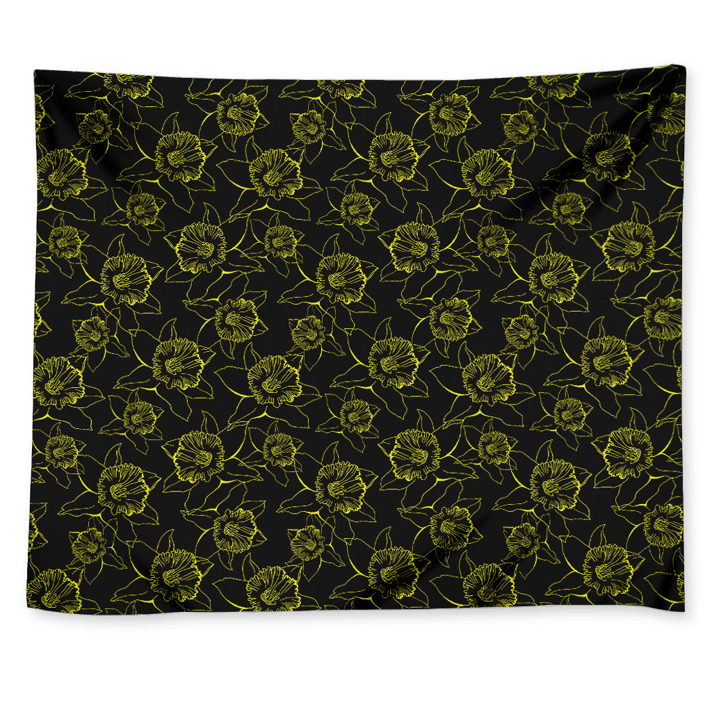 Black And Yellow Daffodil Pattern Print Tapestry