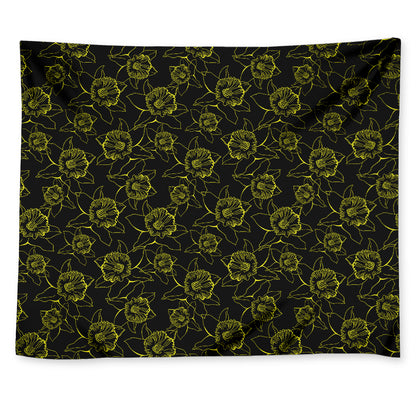 Black And Yellow Daffodil Pattern Print Tapestry