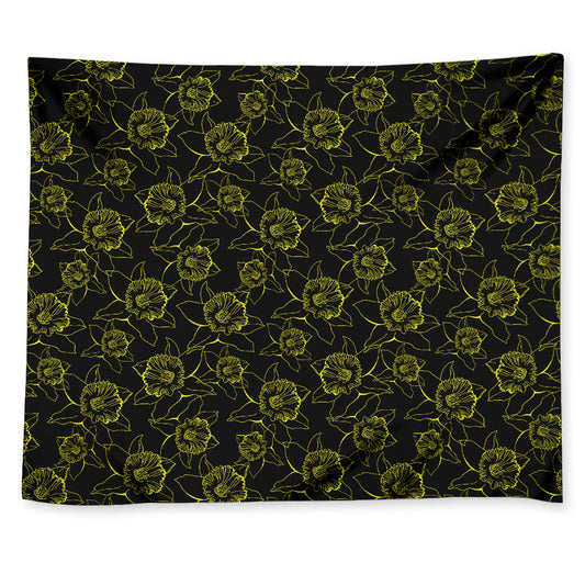 Black And Yellow Daffodil Pattern Print Tapestry