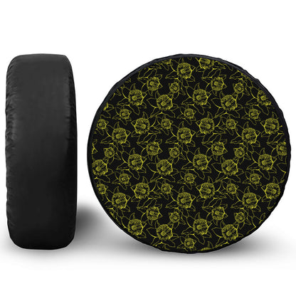 Black And Yellow Daffodil Pattern Print Tire Cover