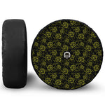 Black And Yellow Daffodil Pattern Print Tire Cover With Camera Hole