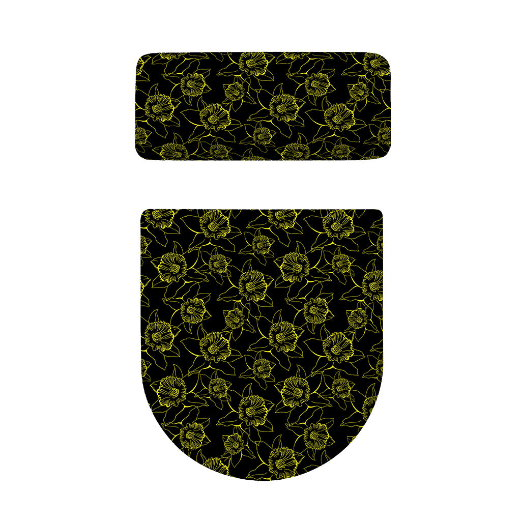 Black And Yellow Daffodil Pattern Print Toilet Lid And Tank Cover Set