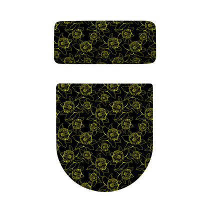 Black And Yellow Daffodil Pattern Print Toilet Lid And Tank Cover Set