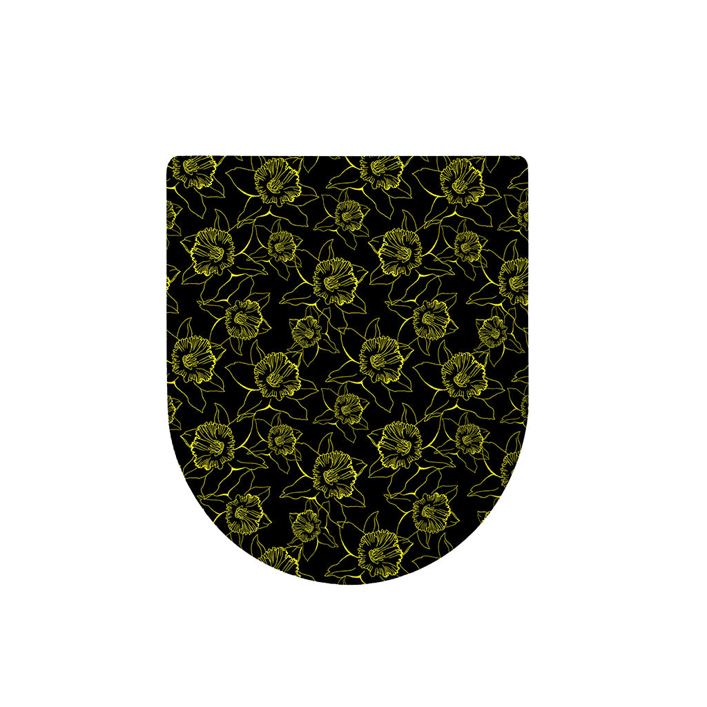 Black And Yellow Daffodil Pattern Print Toilet Lid Cover