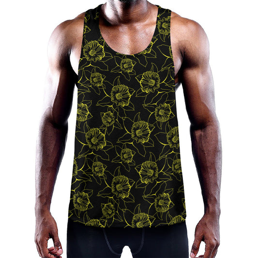 Black And Yellow Daffodil Pattern Print Training Tank Top
