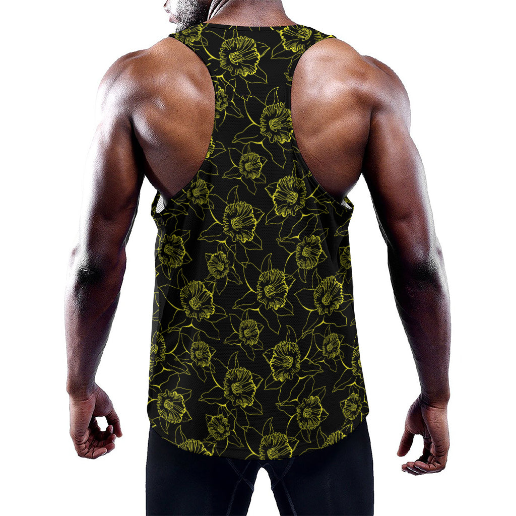 Black And Yellow Daffodil Pattern Print Training Tank Top