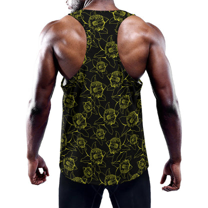 Black And Yellow Daffodil Pattern Print Training Tank Top