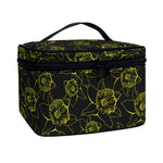 Black And Yellow Daffodil Pattern Print Travel Makeup Bag