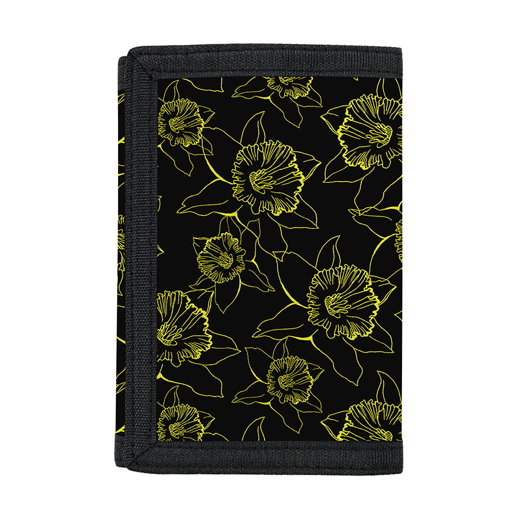 Black And Yellow Daffodil Pattern Print Trifold Wallet