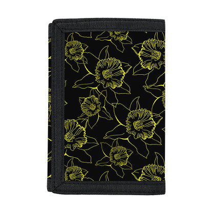 Black And Yellow Daffodil Pattern Print Trifold Wallet