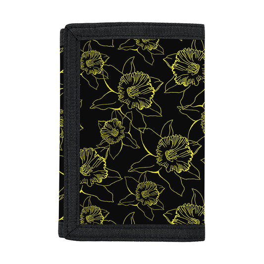 Black And Yellow Daffodil Pattern Print Trifold Wallet