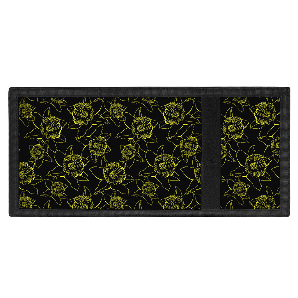 Black And Yellow Daffodil Pattern Print Trifold Wallet