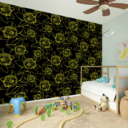 Black And Yellow Daffodil Pattern Print Wall Sticker
