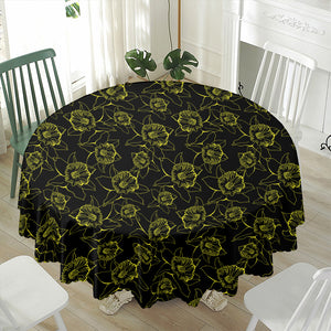 Black And Yellow Daffodil Pattern Print Waterproof Round Tablecloth