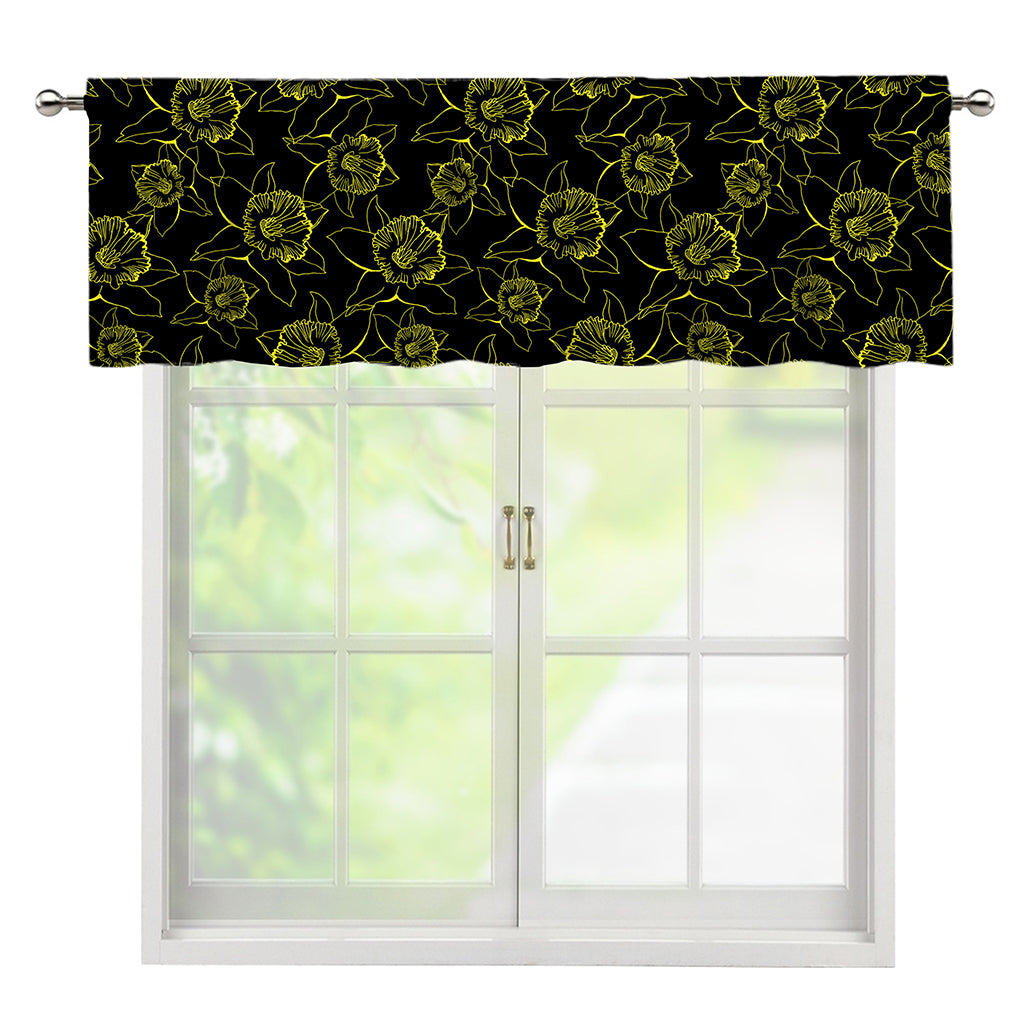 Black And Yellow Daffodil Pattern Print Window Valance
