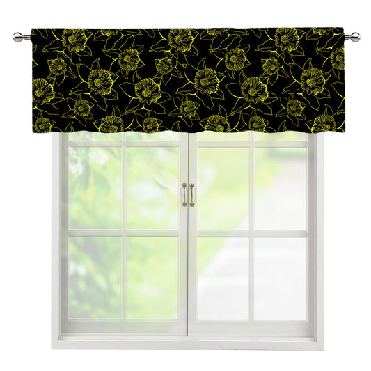 Black And Yellow Daffodil Pattern Print Window Valance