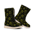 Black And Yellow Daffodil Pattern Print Winter Boots