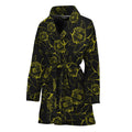 Black And Yellow Daffodil Pattern Print Women's Bathrobe