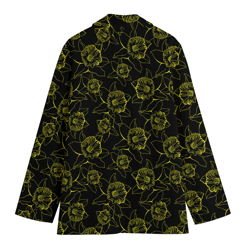 Black And Yellow Daffodil Pattern Print Women's Blazer